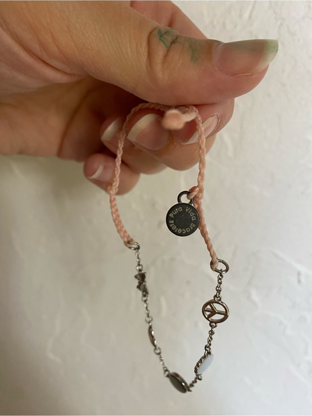Pura Vida Pink Charm Bracelet with Peace Sign, Daisy, Eye, Heart & Butterfly - Picture 3 of 3